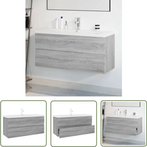 The Living Store Waschbeckenschrank mit Einbaubecken Grau Sonoma Holzwerkstoff - Badezimmermöbel - Waschtisch - Waschbeckenunterschrank - Holzwerkstoff Möbel - Graue Möbel