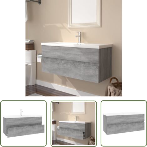 The Living Store Waschbeckenschrank mit Einbaubecken Grau Sonoma Holzwerkstoff - Waschtisch - Badezimmermöbel - Holzwerkstoffschrank - Grauer Möbel - Spiegelschrank