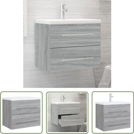 The Living Store Waschbeckenschrank mit Einbaubecken Grau Sonoma Holzwerkstoff - Waschtisch - Schrank - Badezimmermöbel - Holzwerkstoff - Grauer Möbel