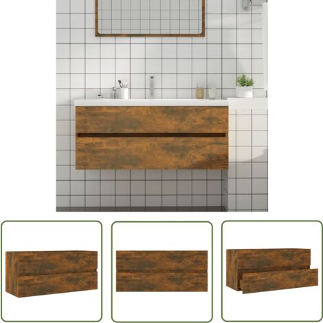 The Living Store Waschbeckenschrank Räuchereiche 100x38,5x45 cm Holzwerkstoff - Waschbeckenunterschrank - Badezimmermöbel - Holzwerkstoffschrank - Badeschränke - Handtuchhalter