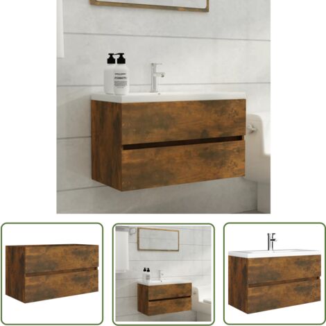The Living Store Waschbeckenschrank Räuchereiche 80x38,5x45 cm Holzwerkstoff - Waschbeckenunterschrank - Badezimmermöbel - Holzwerkstoffschrank - Schrank - Spiegelschrank