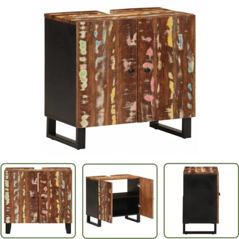 The Living Store Waschbeckenunterschrank Altholz Massiv und Holzwerkstoff - Waschbeckenunterschrank - Badezimmermöbel - Altholz - Vintage Möbel - Holzschreibtisch