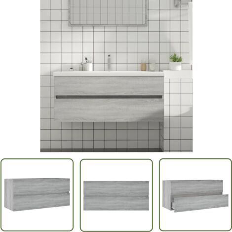 The Living Store Waschbeckenunterschrank Grau Sonoma 100x38,5x45cm Holzwerkstoff - Waschbeckenunterschrank - Badezimmermöbel - Holzwerkstoffschrank - Grauer Schrank - Wandhängeschrank