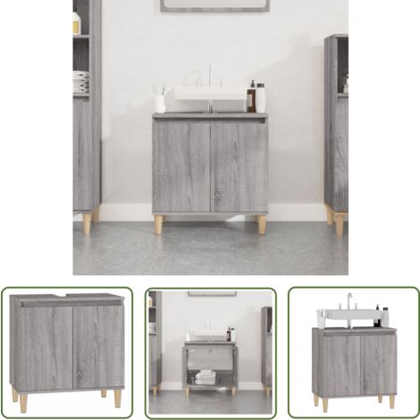 The Living Store Waschbeckenunterschrank Grau Sonoma 58x33x60 cm Holzwerkstoff - Waschtisch Schublade - Badezimmermöbel - Schreibtisch Unterschrank - Grau Sonoma - Holzwerkstoff