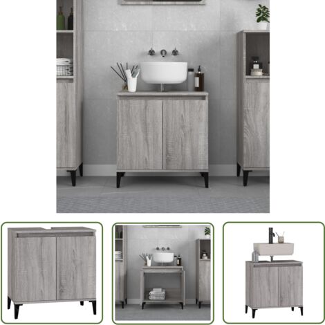 The Living Store Waschbeckenunterschrank Grau Sonoma 58x33x60 cm Holzwerkstoff - Waschtisch Unterschrank - Badezimmermöbel - Schubladen - Spiegelschrank - Grau