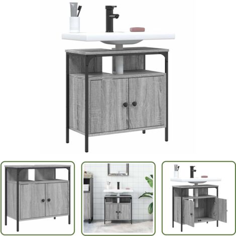 The Living Store Waschbeckenunterschrank Grau Sonoma 60x30x60 cm Holzwerkstoff - Badezimmermöbel - Waschbeckenunterschrank - Unterschrank Badezimmer - Holzwerkstoffschrank - Grau Sonoma