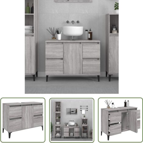 The Living Store Waschbeckenunterschrank Grau Sonoma 80x33x60 cm Holzwerkstoff - Waschbeckenunterschrank - Badezimmermöbel - Holzwerkstoff - Grau - Spiegelschrank