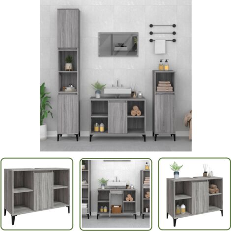 The Living Store Waschbeckenunterschrank Grau Sonoma 80x33x60 cm Holzwerkstoff - Waschbeckenunterschrank - Badezimmermöbel - Holzwerkstoffschrank - Grauer Schrank - Spiegelschrank