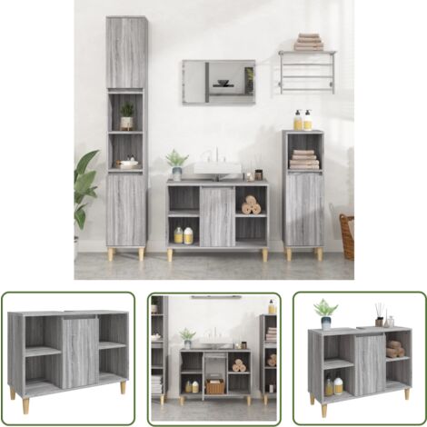 The Living Store Waschbeckenunterschrank Grau Sonoma 80x33x60 cm Holzwerkstoff - Waschbeckenunterschrank - Badezimmermöbel - Schubladen - Spiegelschrank - Badeschränke
