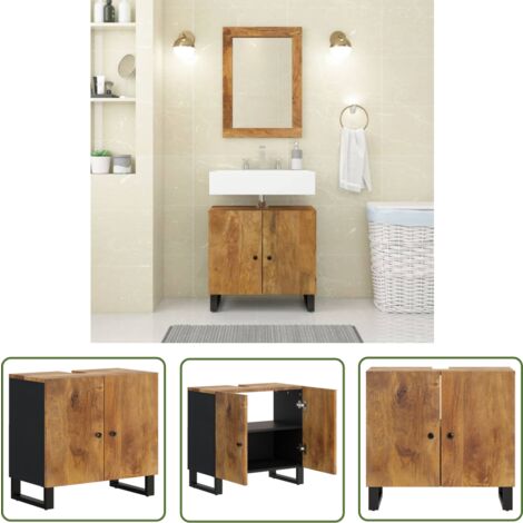 The Living Store Waschbeckenunterschrank Massivholz Mango und Holzwerkstoff - Waschbeckenunterschrank - Badezimmermöbel - Badschränkchen - Mangoholz - Holzmöbel