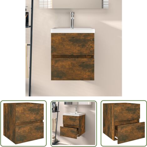 The Living Store Waschbeckenunterschrank Räuchereiche 41x38,5x45cm Holzwerkstoff - Waschbeckenunterschrank - Badezimmermöbel - Badeschränke - Holzwerkstoffschrank - Wandhängeschrank