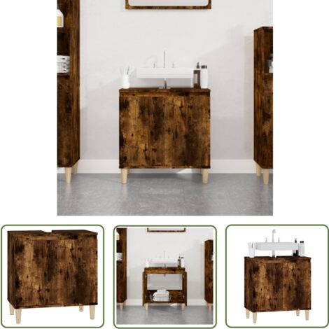 The Living Store Waschbeckenunterschrank Räuchereiche 58x33x60 cm Holzwerkstoff - Waschtischunterschrank - Badezimmermöbel - Holzmöbel - Eichenfarben - Unterschrank