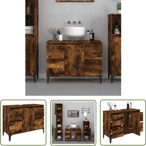 The Living Store Waschbeckenunterschrank Räuchereiche 80x33x60 cm Holzwerkstoff - Waschbeckenunterschrank - Badezimmermöbel - Holzwerkstoffschrank - Rauchereiche - Spiegelschrank
