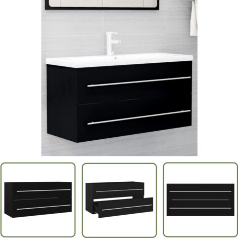 The Living Store Waschbeckenunterschrank Schwarz 100x38,5x48 cm Holzwerkstoff - Waschtischschrank - Badezimmermöbel - Holzschränk - Unterschrank - Schwarz