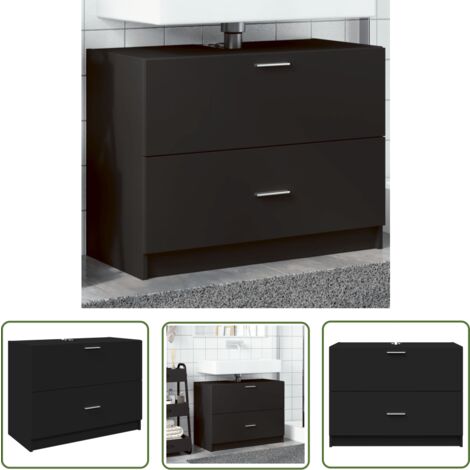 The Living Store Waschbeckenunterschrank Schwarz 78x37x59 cm Holzwerkstoff - Waschtischunterschrank - Badezimmermöbel - Holzwerkstoff - Schwarzer Badschrank - Spiegelschrank