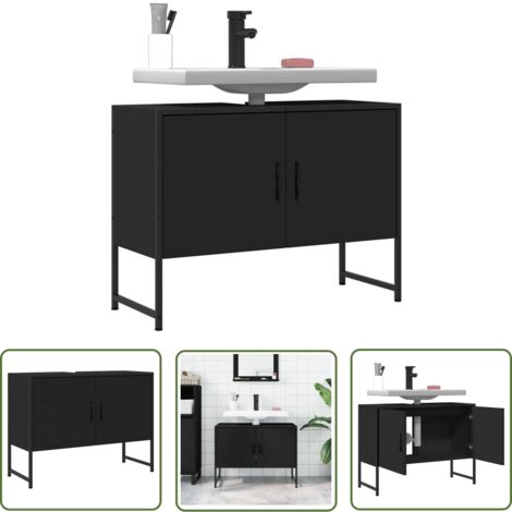 The Living Store Waschbeckenunterschrank Schwarz 80x33x60 cm Holzwerkstoff - Waschbeckenunterschrank - Badezimmermöbel - Holzwerkstoffschrank - Schwarzer Schrank - Unterschrank