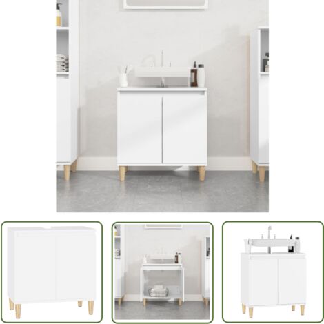 The Living Store Waschbeckenunterschrank Weiß 58x33x60 cm Holzwerkstoff - Waschtisch Unterschrank - Badezimmermöbel - Schubladenbadschrank - Weißer Kleiderschrank - Holzschreibtisch