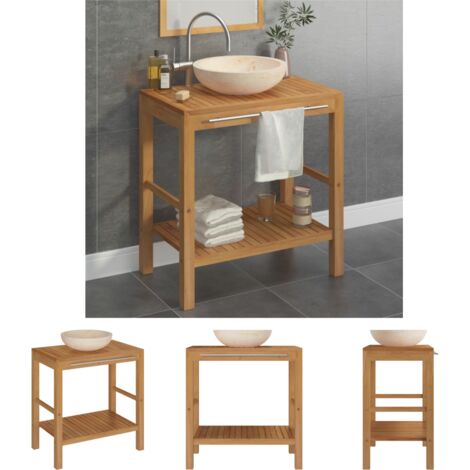 The Living Store - Waschtisch Massivholz Teak mit Waschbecken Marmor Creme