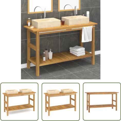 The Living Store Waschtisch mit Creme Marmorbecken Massivholz Teak - Teakholzmöbel - Marmorwaschbecken - Badezimmermöbel - Waschtischunterschrank - Doppelwaschbecken