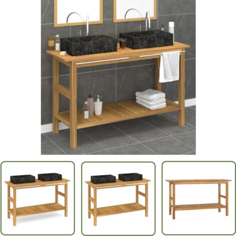 The Living Store Waschtisch mit Schwarzen Marmorbecken Massivholz Teak - Tisch - Waschtisch - Badezimmermöbel - Marmorwaschbecken - Holzmöbel