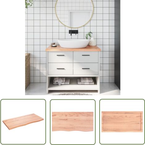 The Living Store Waschtischplatte Hellbraun 100x50x(2-4) cm Massivholz Behandelt - Eichenholz Platte - Holz Waschttischplatte - Waschtischplatte Massiv - Badrenovierung - Arbeitsfläche