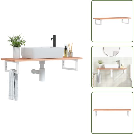 The Living Store Waschtischplatte mit Halterung Stahl und Massivholz Eiche - Wandhalterung