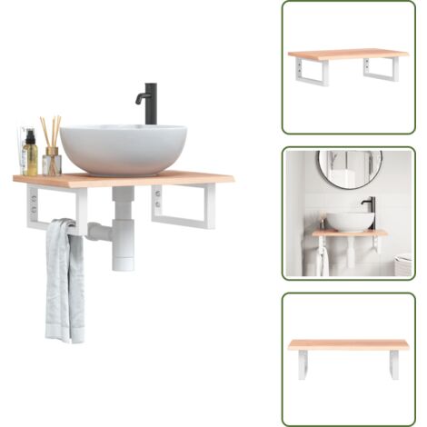 The Living Store Waschtischplatte mit Halterung Stahl und Massivholz Eiche - Wandhalterung