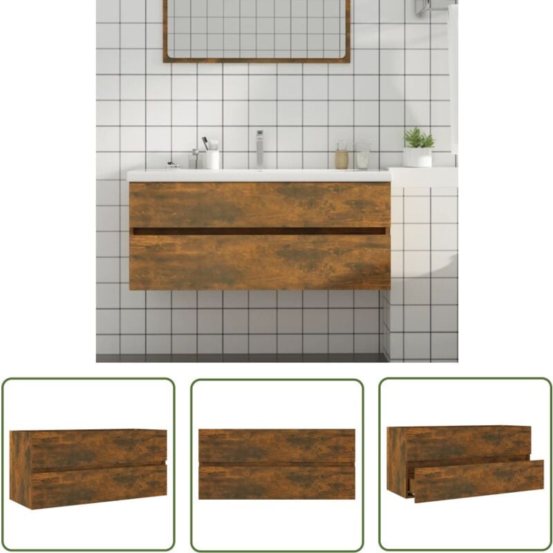 Armoire de lavabo Chêne fumé 100x38,5x45 cm Bois d'ingénierie - Meuble De Salle De Bain - Armoire De Lavabo - Rangement Salle De Bain - Meuble