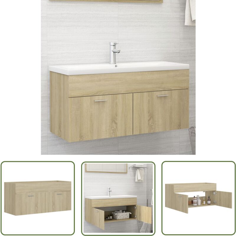 Armoire d'évier Chêne sonoma 100x38,5x46 cm Bois d'ingénierie - Meuble Salle De Bain - Armoire Lavabo - Meuble Vasque - Rangement Salle De Bain