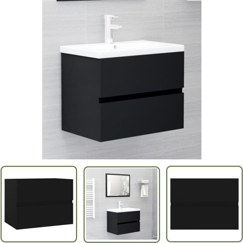 Armoire d'évier Noir 60x38,5x45 cm Bois d'ingénierie - Meuble Salle De Bain - Armoire Lavabo - Meuble Vasque - Rangement Salle De Bain - Armoire Noir