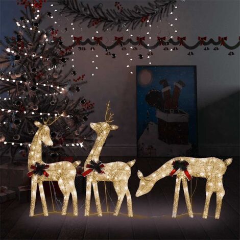 The Living Store Weihnachtsdeko LED Rentiere 270x7x90 cm Golden Warmweiß - Weihnachtsschmuck - LED Beleuchtung - Rentier Deko - Outdoor Deko - Indoor Deko
