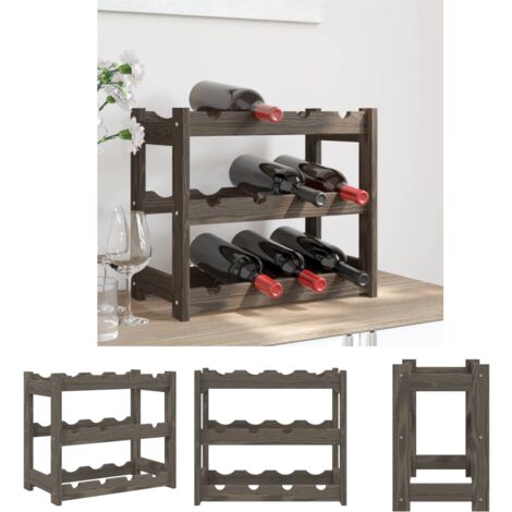 The Living Store Weinregal für 12 Flaschen Grau Massivholz Kiefer - Weinregale