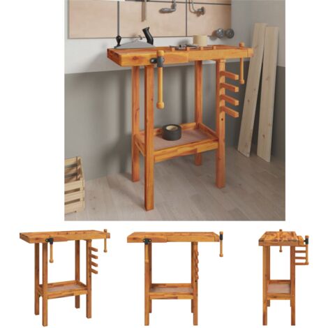 The Living Store Werkbank mit Schraubstöcken 92x48x83 cm Massivholz Akazie - Werkbänke