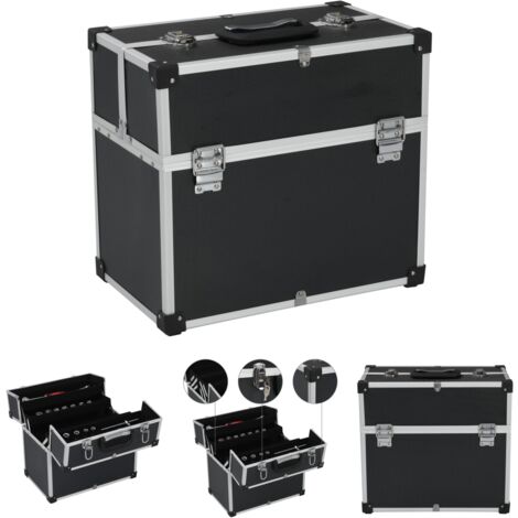 The Living Store Werkzeugkoffer 38x22,5x34 cm Schwarz Aluminum - Werkzeugkästen