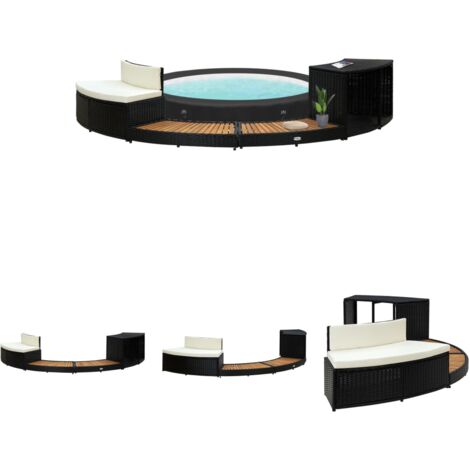 The Living Store Whirlpool-Umrandung Schwarz Poly Rattan & Massivholz Akazie - Pool- & Whirlpool-Zubehör