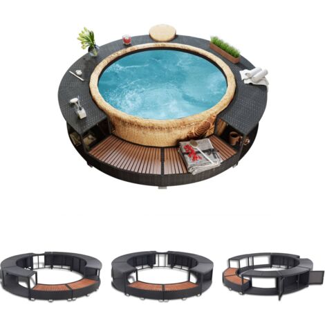 The Living Store Whirlpool-Umrandung Schwarz Poly-Rattan - Pool- & Whirlpool-Zubehör