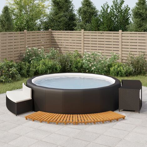 The Living Store - Whirlpool-Umrandung Schwarz Poly-Rattan und Massivholz Akazie