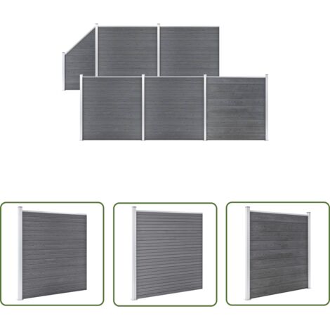 The Living Store WPC Zaun-Set 5 Quadrate + 1 Schräge 965x186 cm Grau - Holz Zaun - WPC Zaun - Gartenzaun - Privacy Screen - Sicherheitszaun