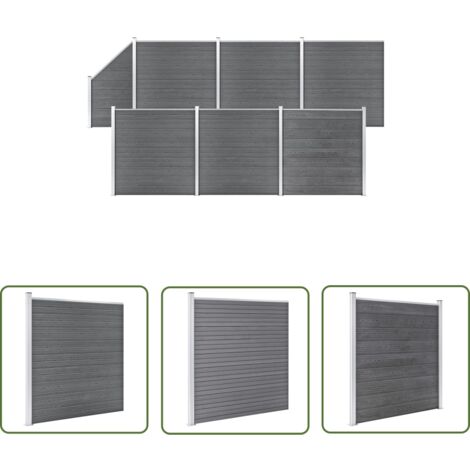 The Living Store WPC Zaun-Set 6 Quadrate + 1 Schräge 1138x186 cm Grau - Holz Zaun - WPC Zaun - Gartenzaun - Privacy Screen - Terrasse Zaun