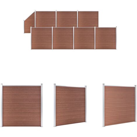 The Living Store -  WPC Zaun-Set 7 Quadrate + 1 Schräge 1311x186 cm Braun