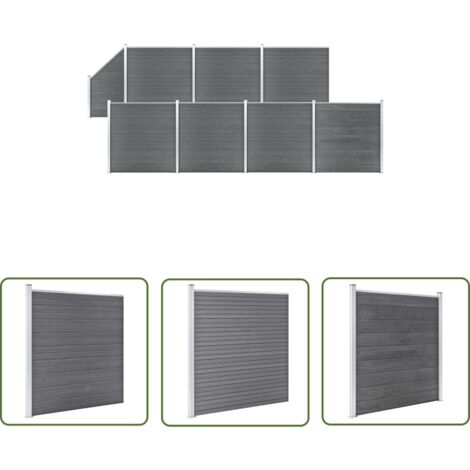 The Living Store WPC Zaun-Set 7 Quadrate + 1 Schräge 1311x186 cm Grau - Holz-Zaun - WPC-Zaun - Gartenzaun - Privacy Screen - Sicherheitszaun