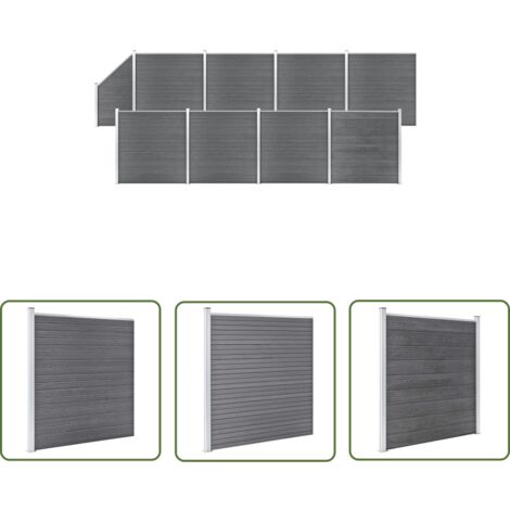 The Living Store WPC Zaun-Set 8 Quadrate + 1 Schräge 1484x186 cm Grau - Holz Zaun - Gartenzaun - WPC Zaun - Privacy Screen - Terrasse Zaun