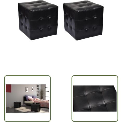 The Living Store Würfelhocker Schwarz - Würfelhocker - Sitzhocker - Kunstleder - Schwarz - Wohnzimmer Dekoration