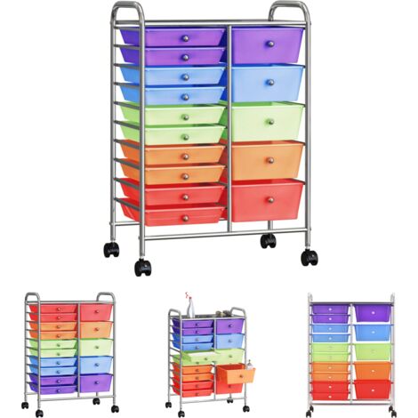 The Living Store XXL Schubladenwagen mit 15 Schubladen Mehrfarbig Kunststoff - Rollwagen & Sackkarren