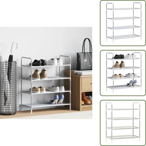 The Living Store Zapatero con 4 estantes de metal y textil no tejido plateado - Estantes