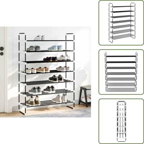 The Living Store Zapatero con 7 estantes metal y plástico negro - Almacenamiento de zapatos