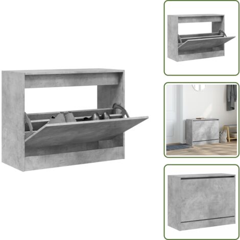 The Living Store Zapatero de madera de ingeniería gris hormigón 80x34x63 cm - Armario para zapatos