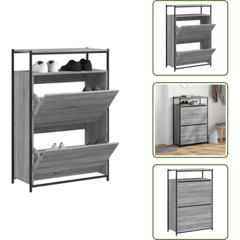 The Living Store Zapatero de madera de ingeniería gris Sonoma 75x34x112 cm - Armario de zapatos