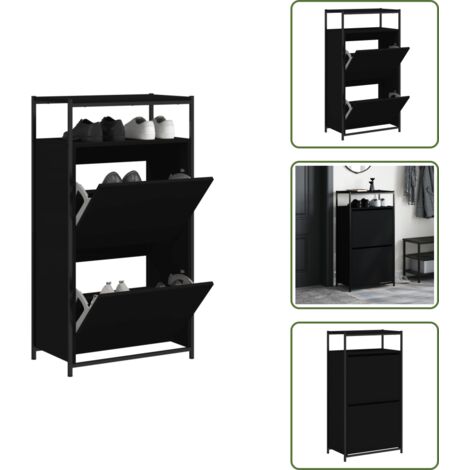 The Living Store Zapatero de madera de ingeniería negro 60x34x112 cm - Armario de zapatos