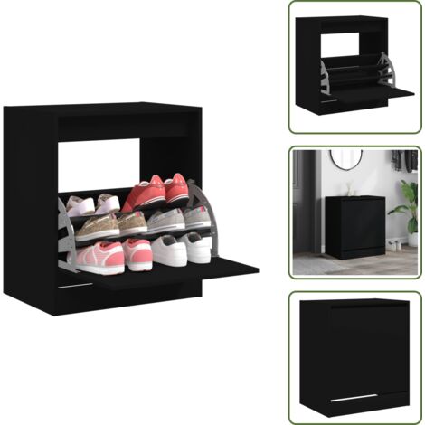 The Living Store Zapatero de madera de ingeniería negro 60x42x69 cm - Armario para zapatos
